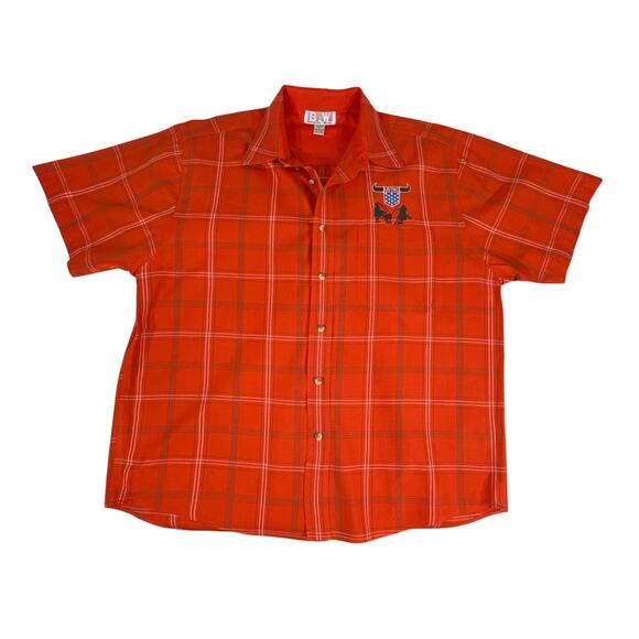 USTRC US Team Roping Championship Mens Button Up Shirt Size Large Orange Plaid - Picture 1 of 7
